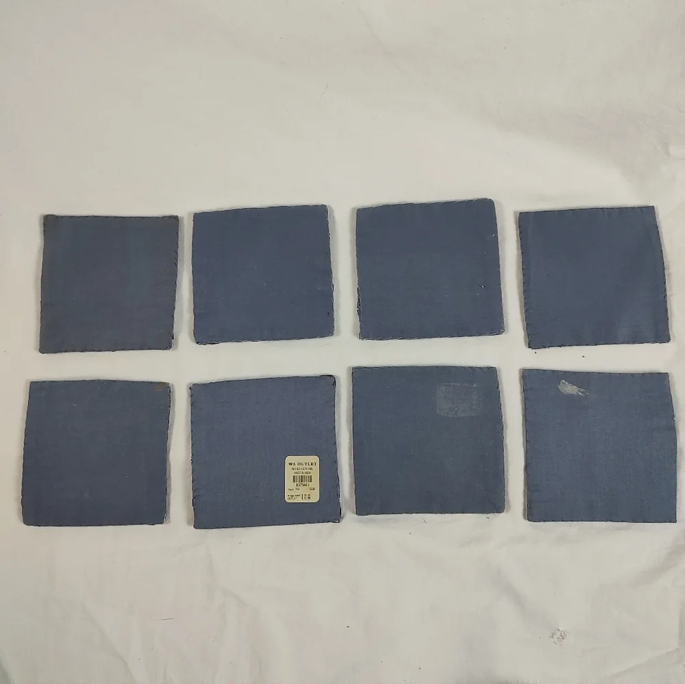Williams Sonoma Indigo Beaded Cloth Square Coasters Set of 8